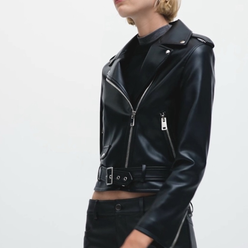 Mango Black Leather Moto Jacket - Picture 7 of 8